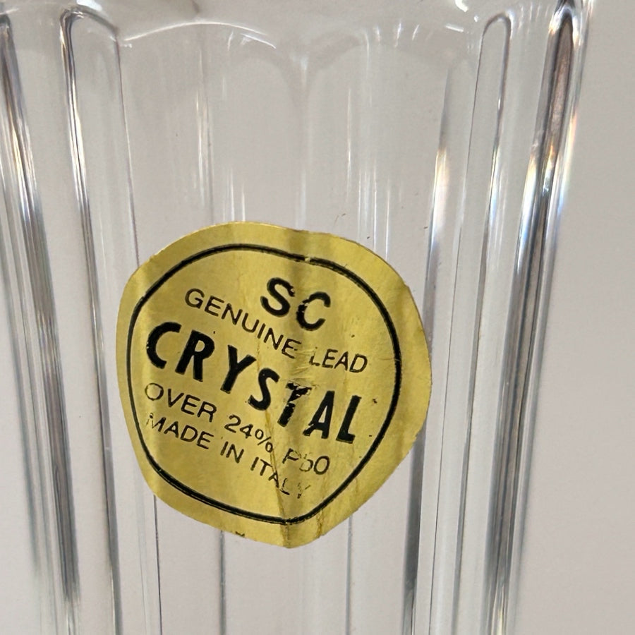 Vintage SC Crystal Italy Amethyst Lead Crystal Candlesticks Gold Trim Pair 8.5"