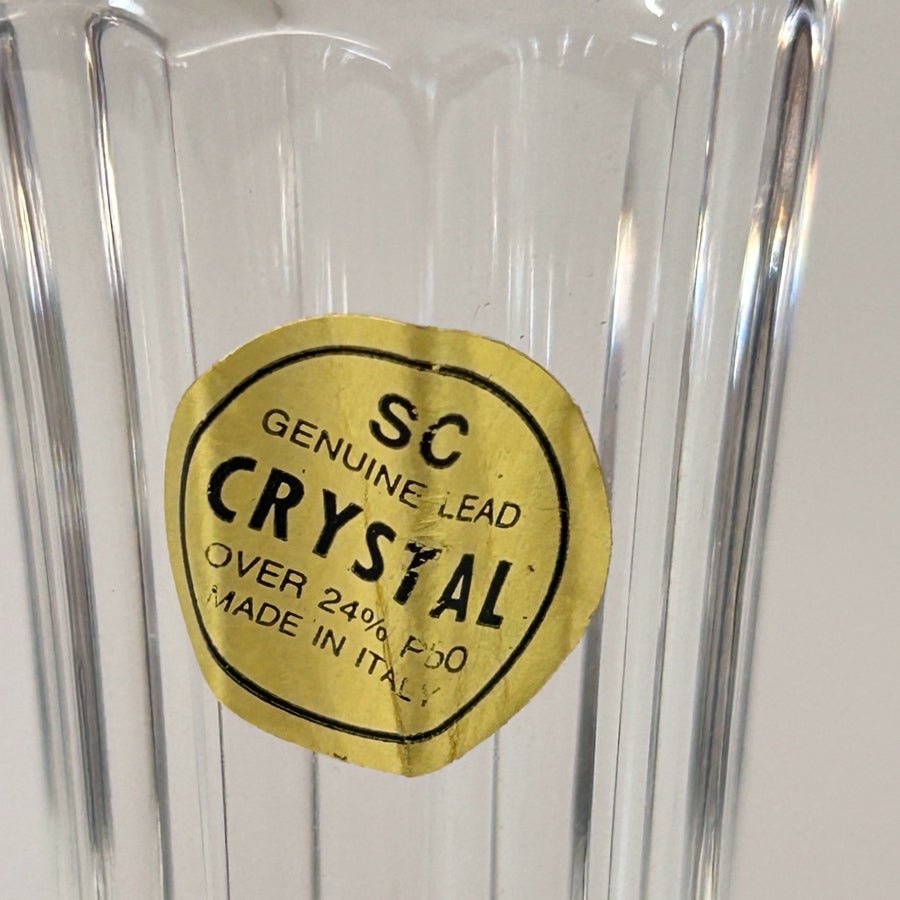 Vintage SC Crystal Italy Amethyst Lead Crystal Candlesticks Gold Trim Pair 8.5" | Finer Things Resale