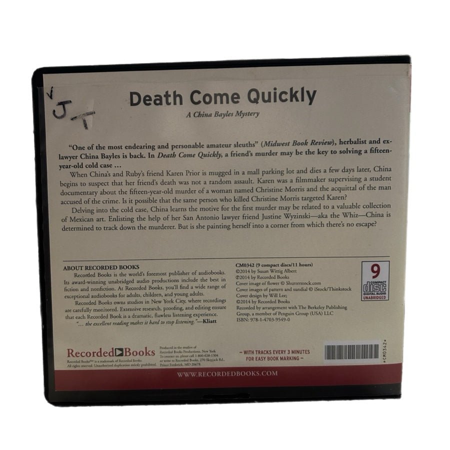 Death COmes Quickly by Susan Wittig Albert Audiobook CD China Bales Mystery | Finer Things Resale