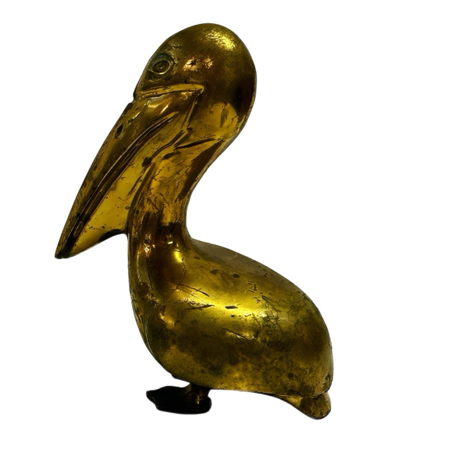 Vintage Solid Brass Pelican Figurine Paperweight 7.5" tall 3lbs Mid Century | Finer Things Resale