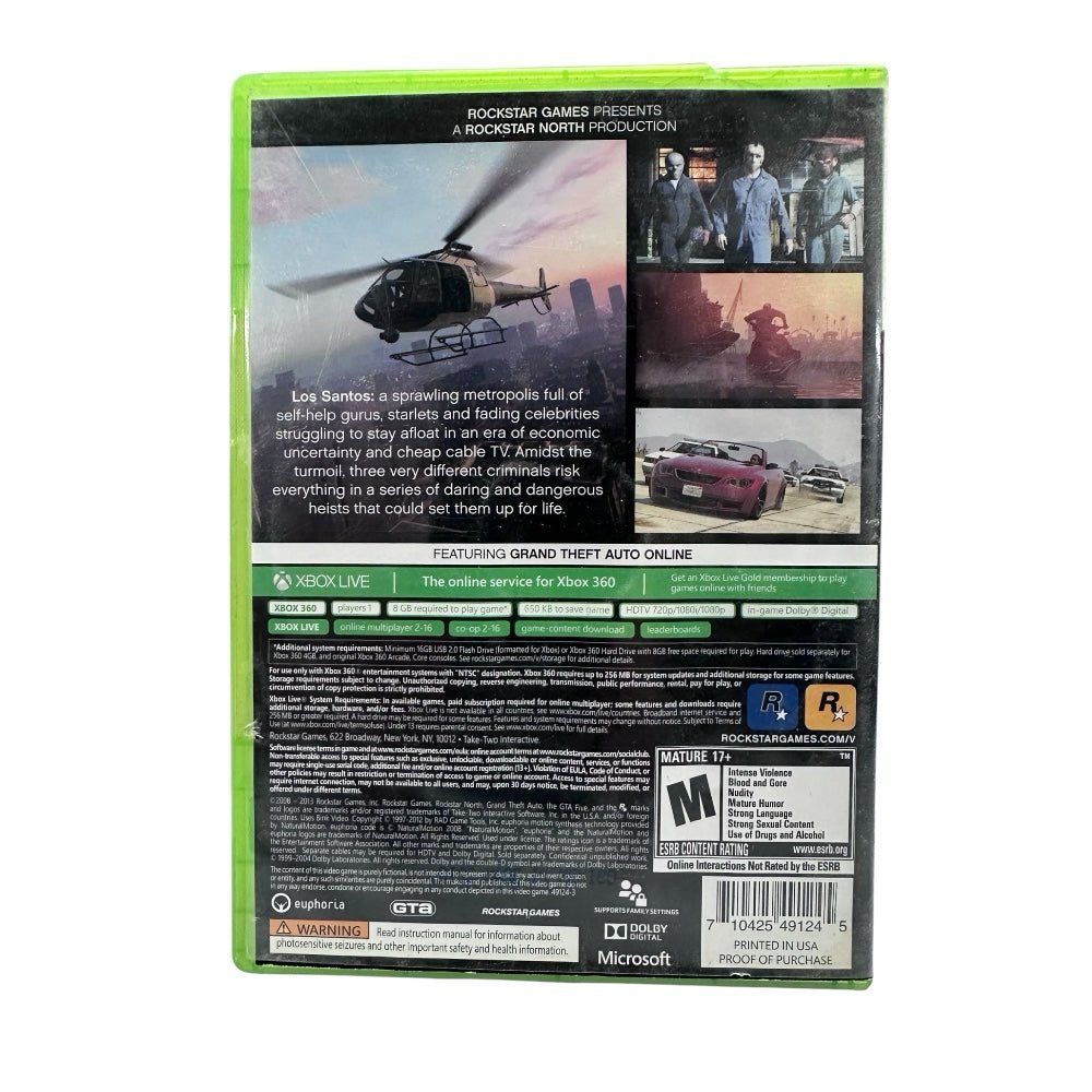 Grand Theft Auto V Five XBOX 360 Includes map M 17+ 2013 | Finer Things Resale