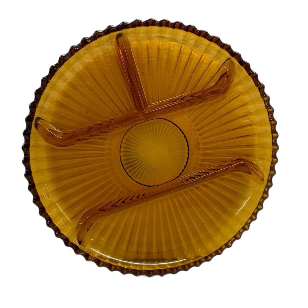Indiana Glass Co Amber Glass Divided Relish Platter Plate Tray VINTAGE | Finer Things Resale