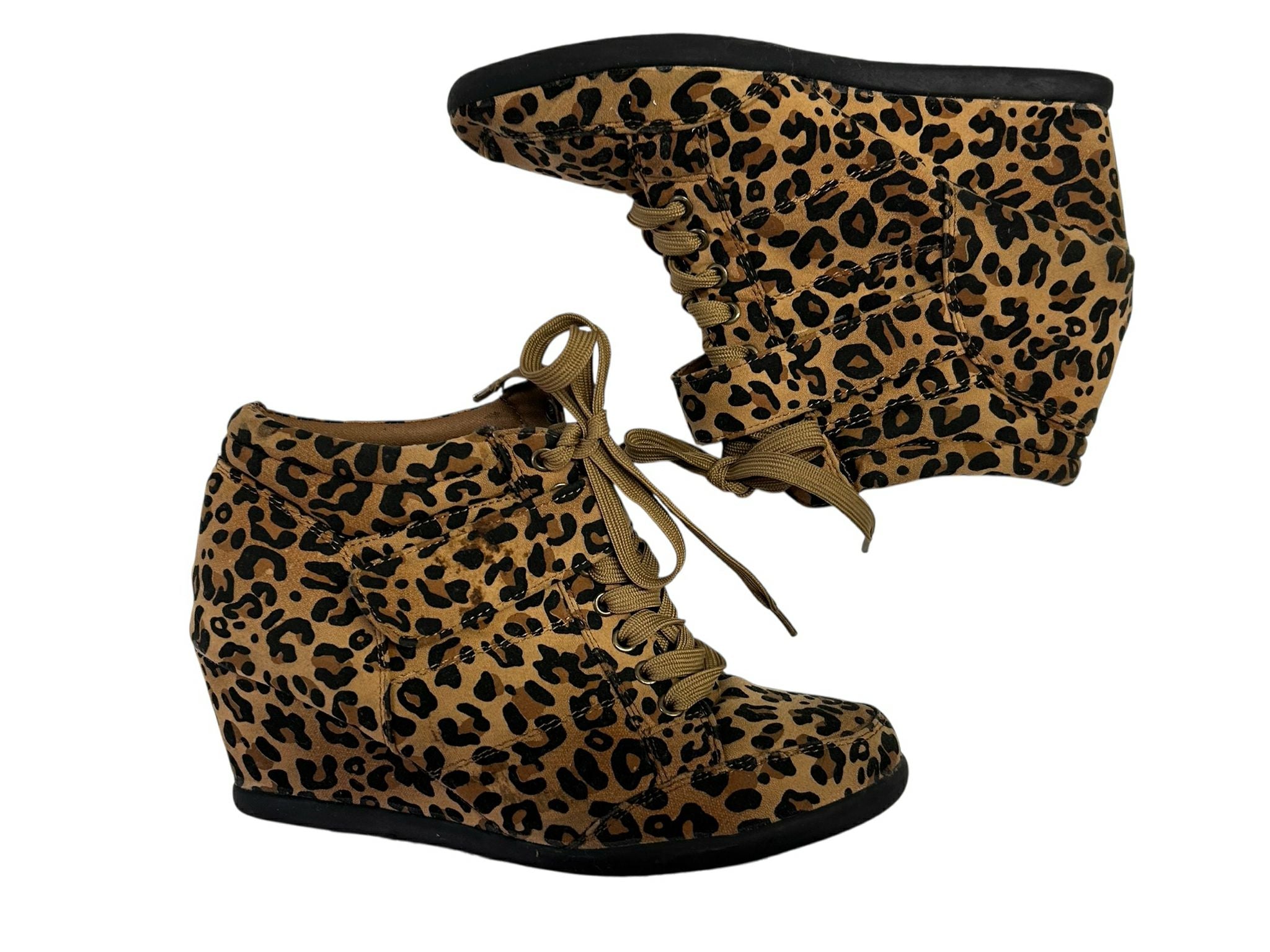 Forever Leopard Print Wedge Ankle Boots Booties SIZE | Finer Things Resale