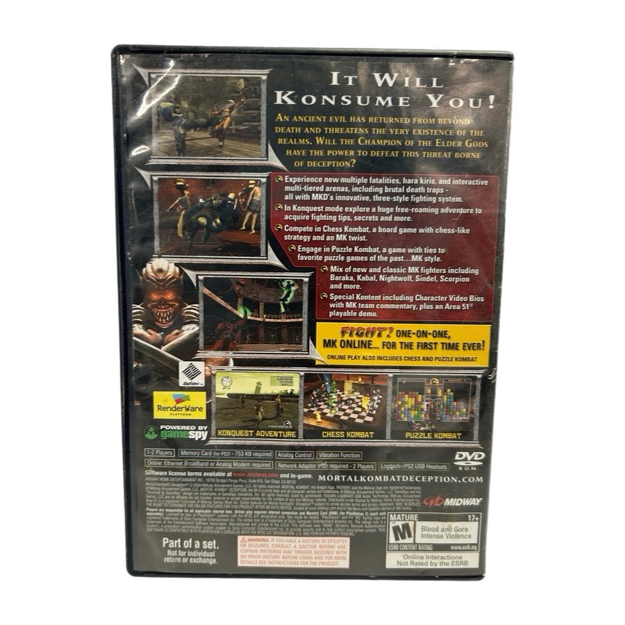 Mortal Kombat Deception Playstation 2 PS2 Game 2004 Rated M Complete with manual | Finer Things Resale