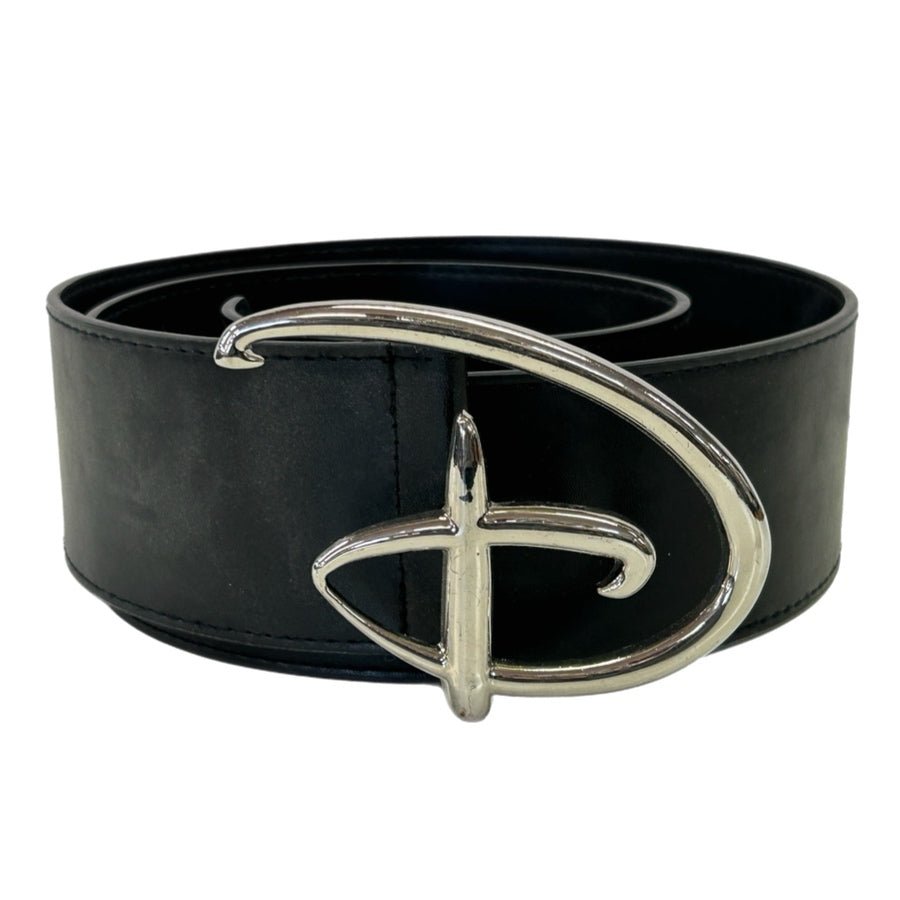 Disney Buckle Down Signature "D" Belt Black Wide Silver Buckle Vegan Leather | Finer Things Resale