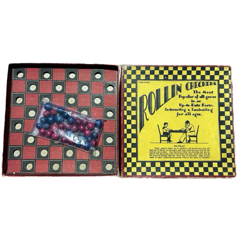 Rollin Checkers Clay Glass Marble Boardgame Game VINTAGE 1920's