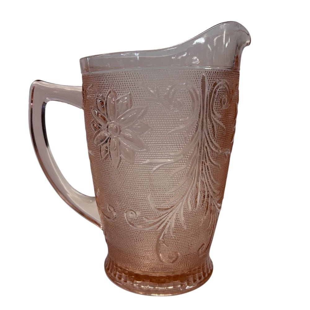 Tiara Peach Pink Sandwich Glass Pitcher 64oz with original box sticker VINTAGE | Finer Things Resale