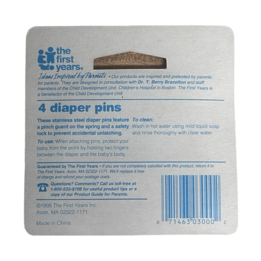 The First Years 4pc White Diaper Pins Stainless Steel VINTAGE 1990's BRAND NEW | Finer Things Resale