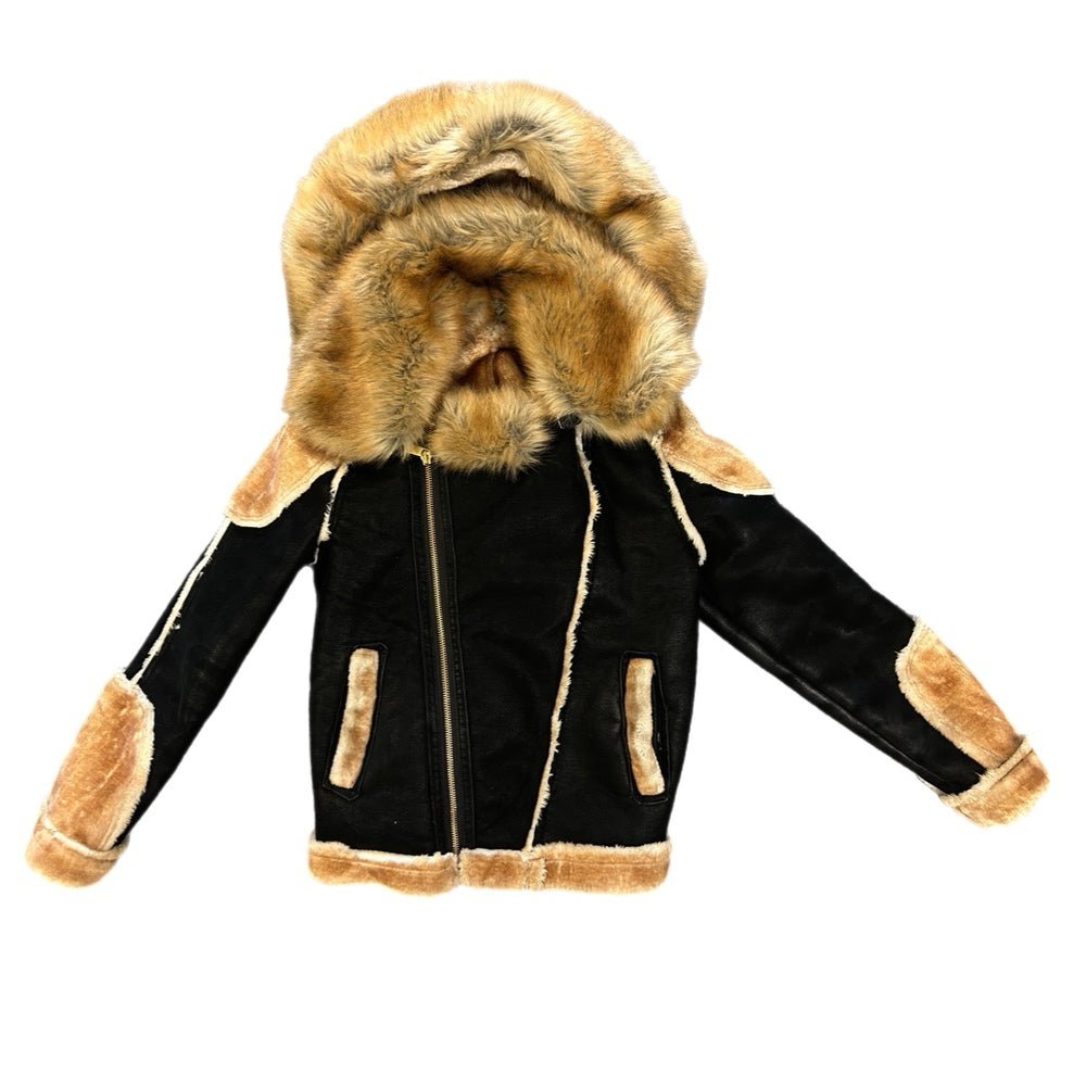Jordan Craig El Jefe Faux Shearling Aviator Moto Hooded Coat Mens size SMALL | Finer Things Resale