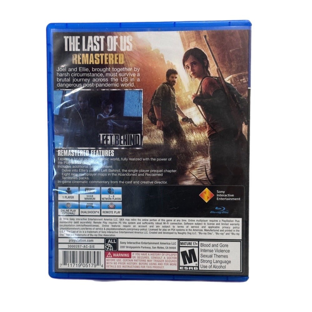 The Last of Us Remastered Playstation 4 PS4 game Naughty Dog 2018 Rated 17+ | Finer Things Resale