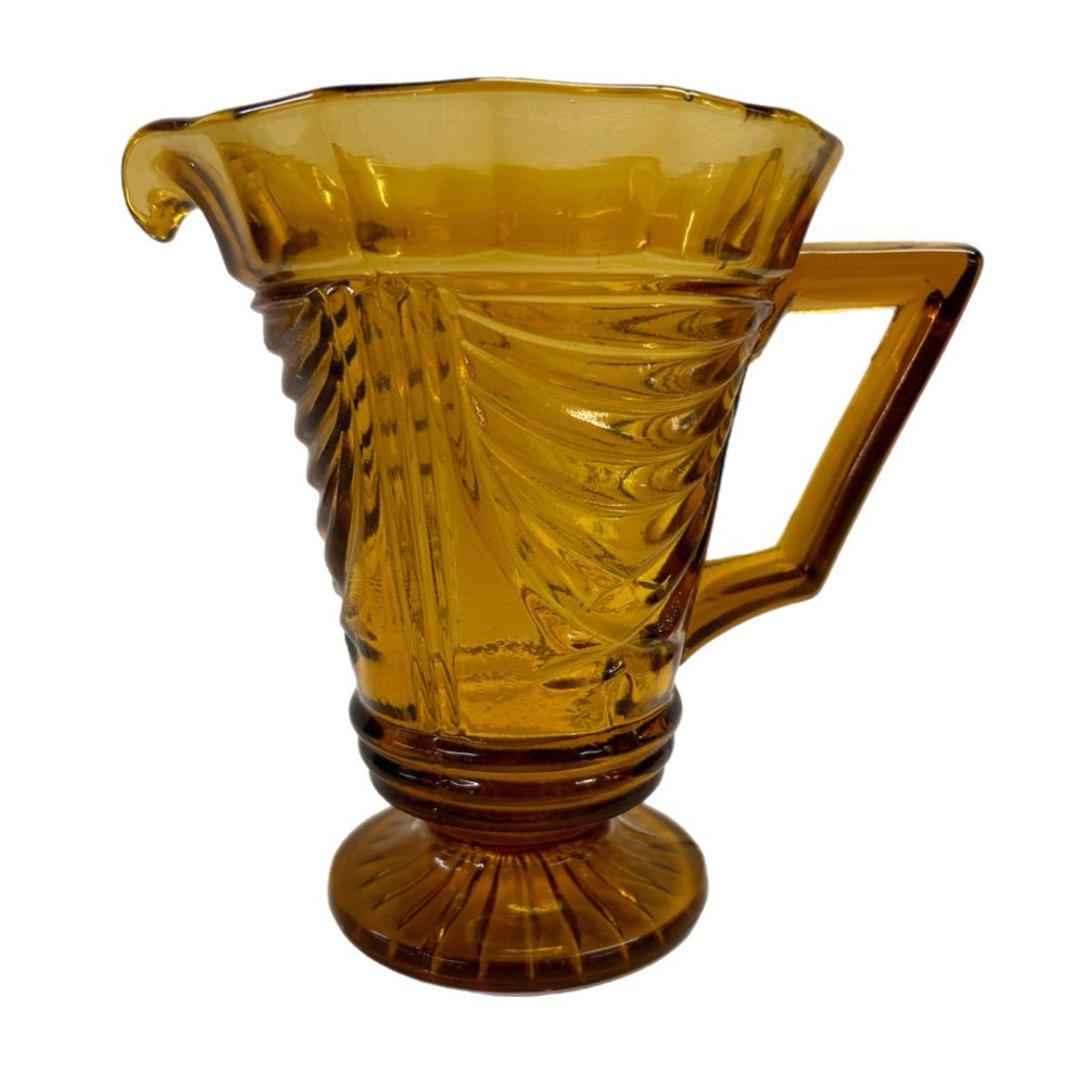 Sowerby Art Deco Amber Glass Pitcher Jar Jug 7" | Finer Things Resale