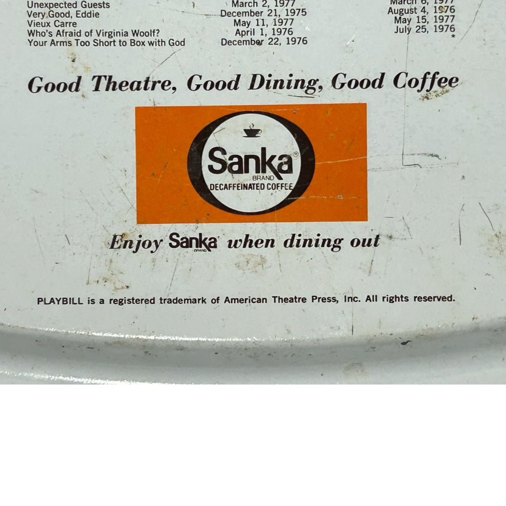 Sanka Decaffeinated Coffee Advertising Tray Playbills Broadway 1976 1977 Season | Finer Things Resale