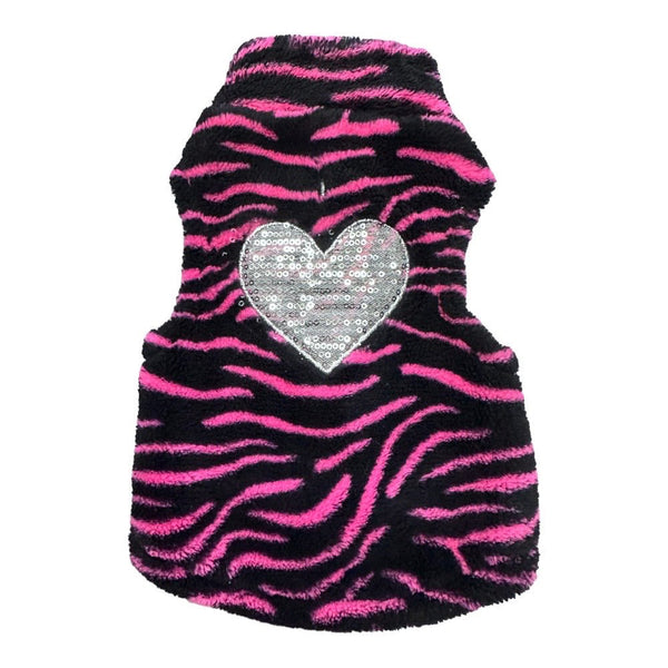 Zebra Heart print fleece DOG  jacket coat SIZE SMALL | Finer Things Resale