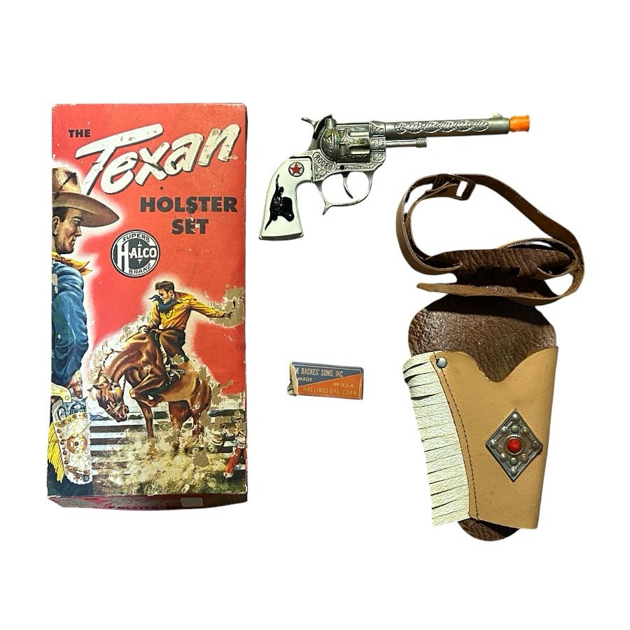 Halco The Texan Holster Set Cap Gun with original box and caps VINTAGE 1950's | Finer Things Resale