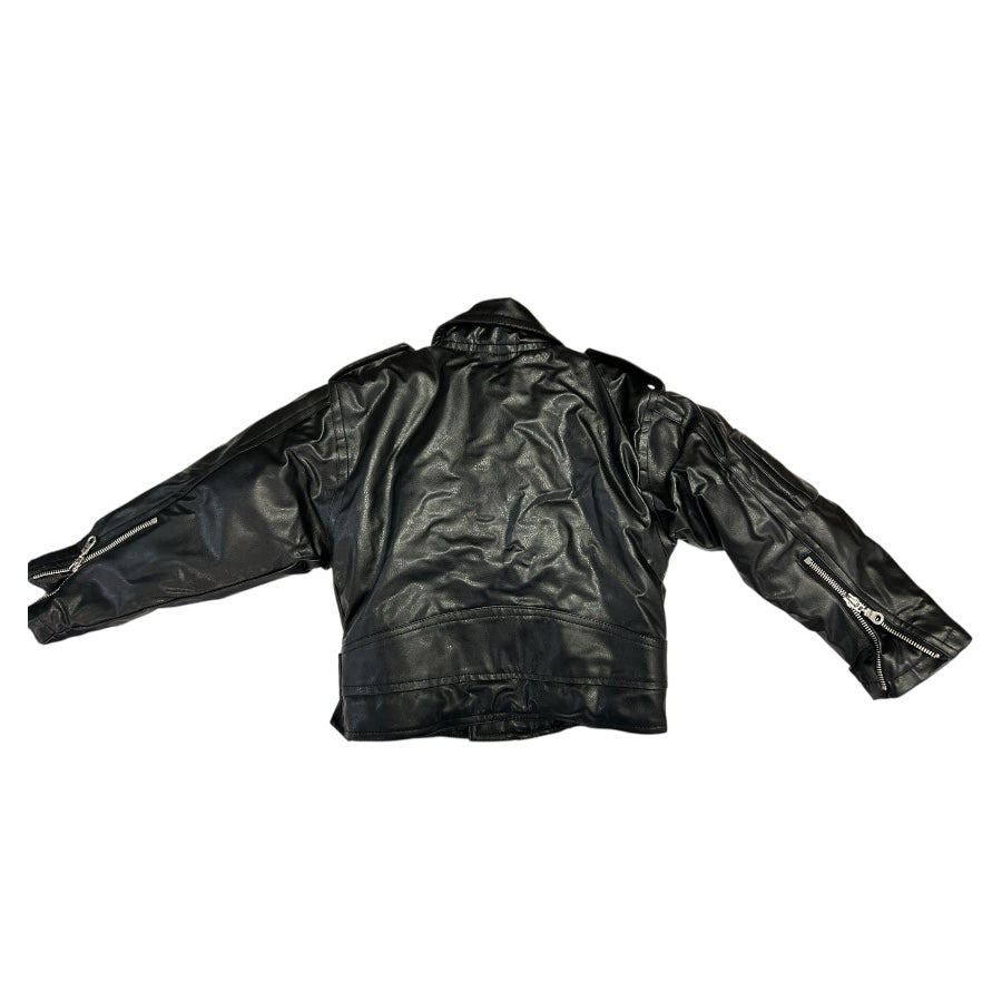Golden Leather Biker Motorcycle Retro Faux Leather Jacket Coat SIZE 3T | Finer Things Resale