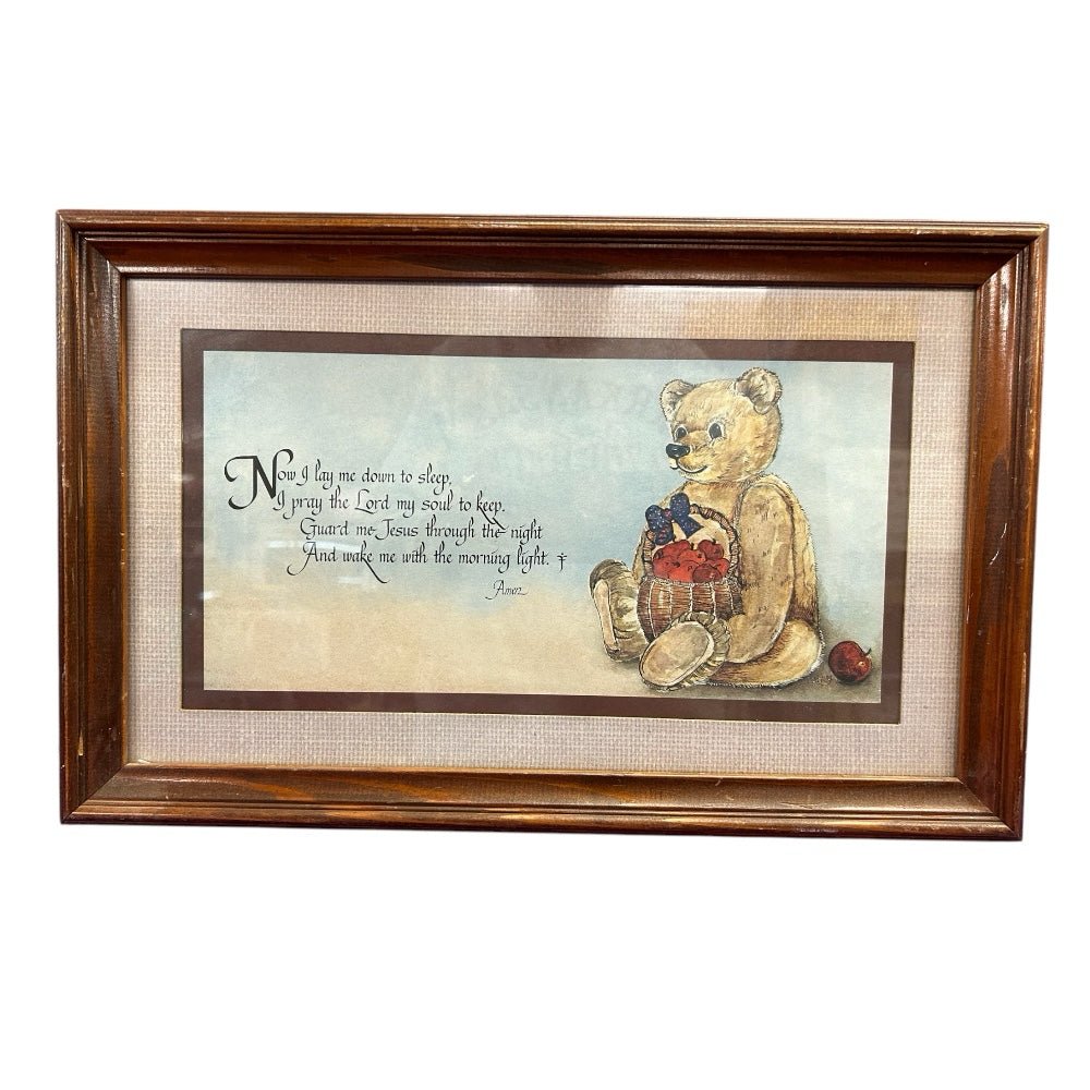 Home Interior Teddy Bear Now I Lay Me Down to Sleep framed print VINTAGE 1980's | Finer Things Resale