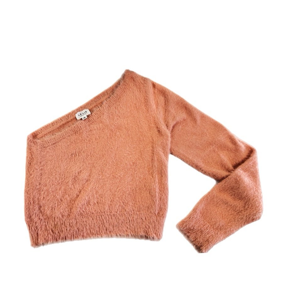 LE LIS Collection Fuzzy Eyelash Knit Cropped Pink Sweater SIZE SMALL | Finer Things Resale