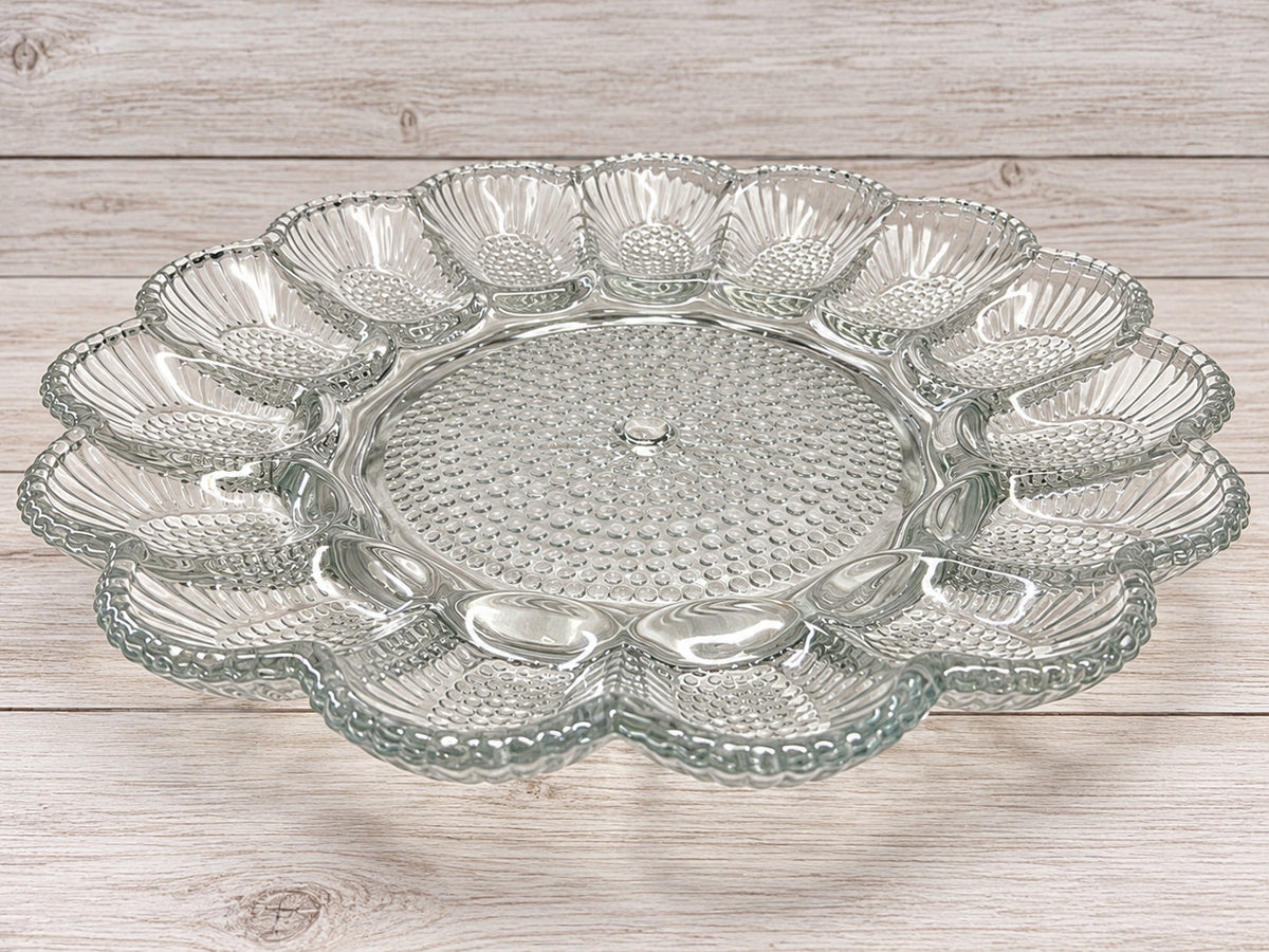 Indiana Glass Hobnail Clear Deviled Egg Relish Plate Platter VINTAGE 1970's USA