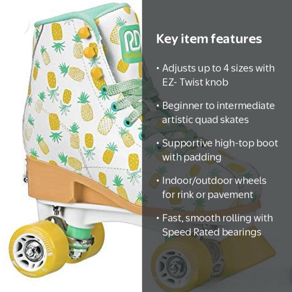 Roller Derby Candi GRL Lucy Roller Skates Adustable Youth 3-6 Pineapple NEW !