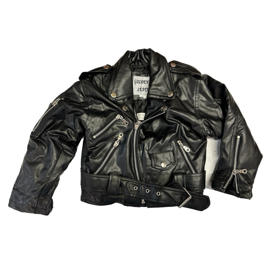 Golden Leather Biker Motorcycle Retro Faux Leather Jacket Coat SIZE 3T | Finer Things Resale