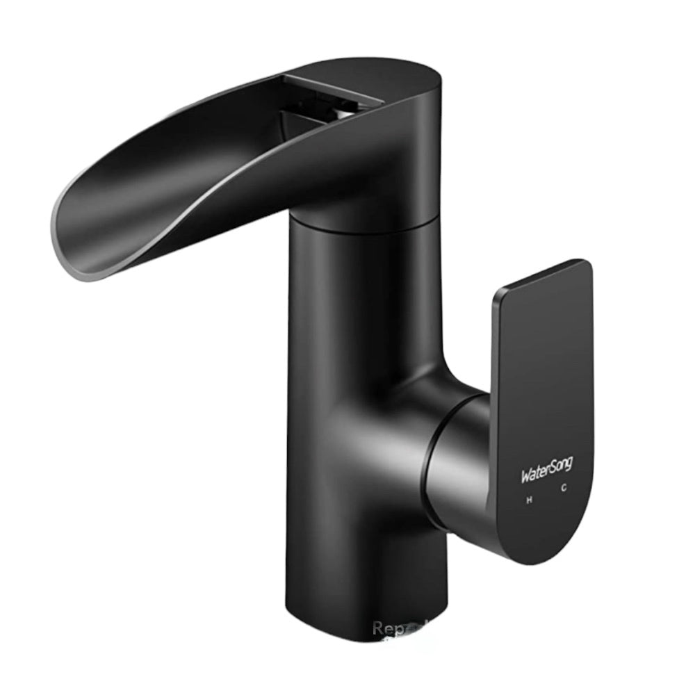 WaterSong Single Handle Bathroom Basin Faucet waterfall spout Matte Black NEW! | Finer Things Resale