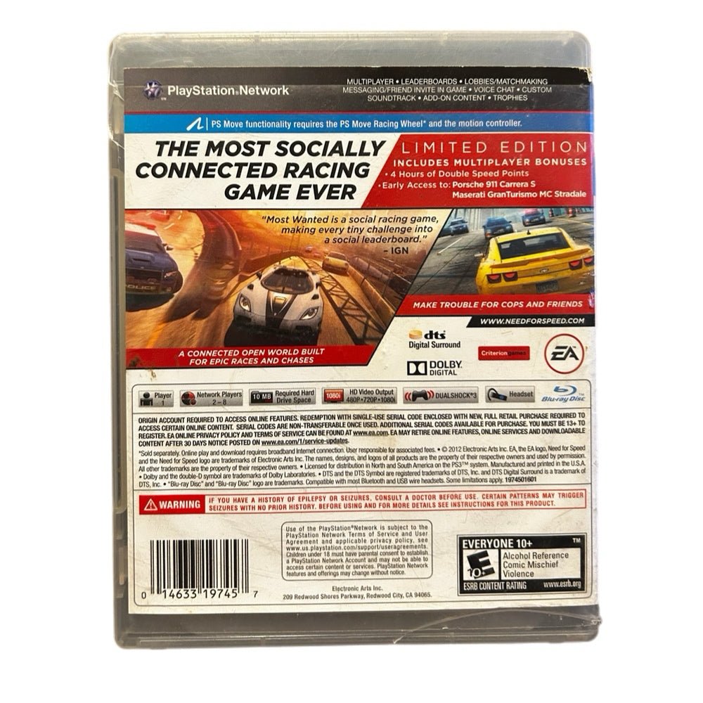 Need for Speed Most Wanted Playstation 3 PS3 game Limited Edition 2012 Rated T | Finer Things Resale