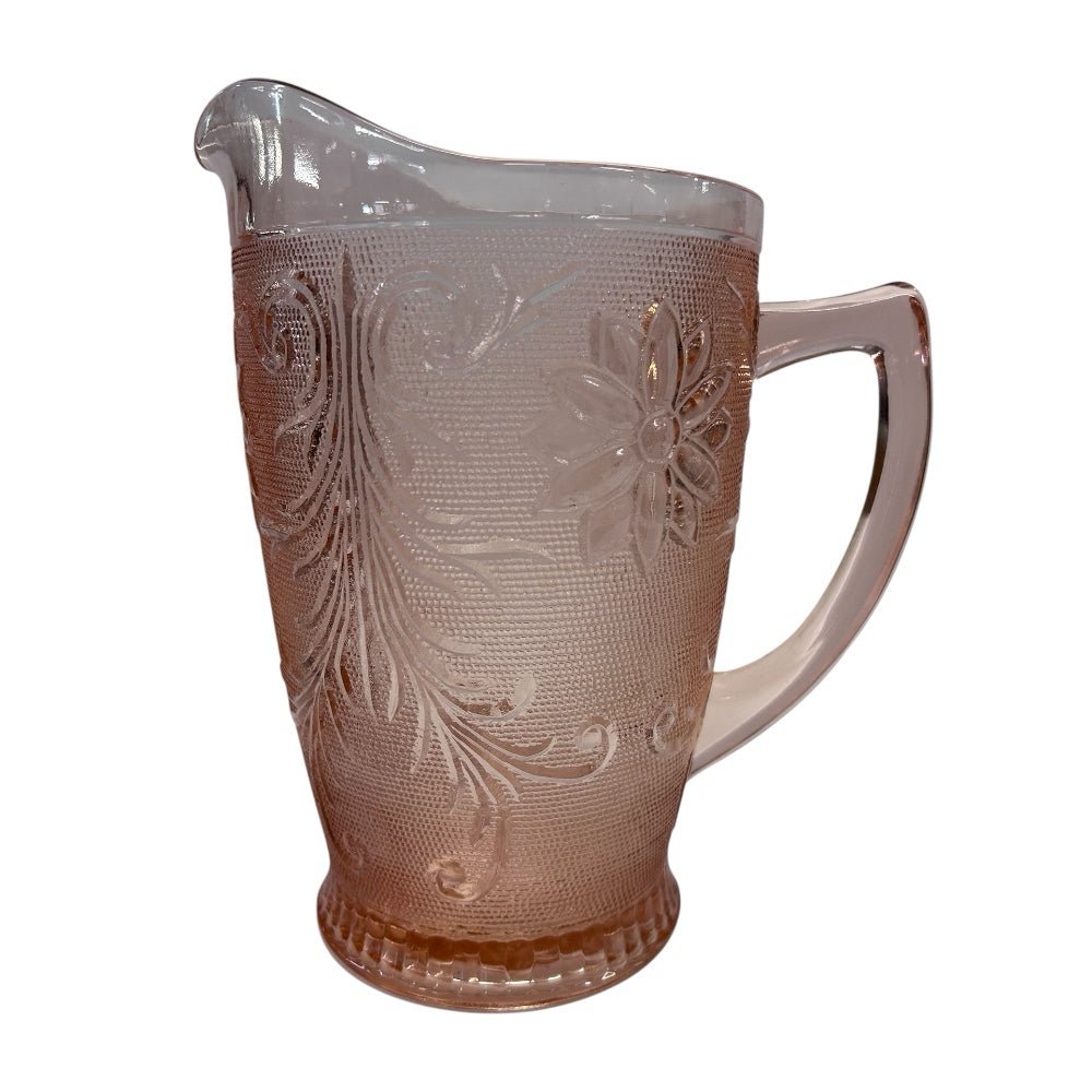 Tiara Peach Pink Sandwich Glass Pitcher 64oz with original box sticker VINTAGE | Finer Things Resale