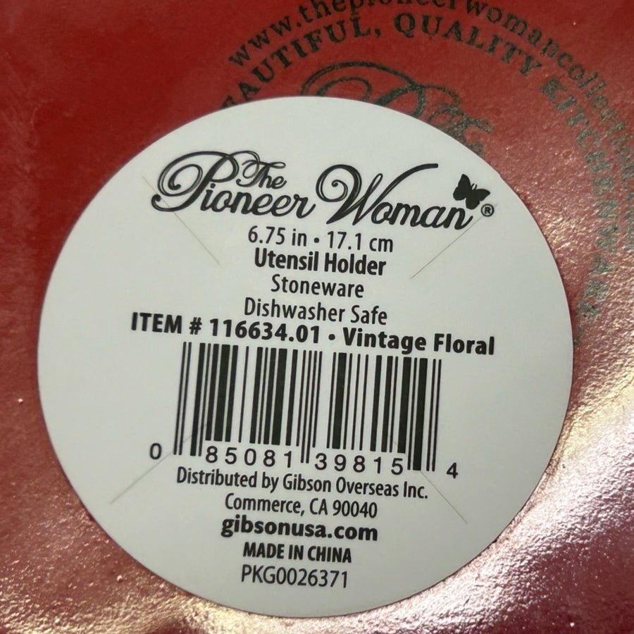 Pioneer Woman Vintage Floral Stoneware Utensil Holder Jar Farmhouse Kitchen | Finer Things Resale