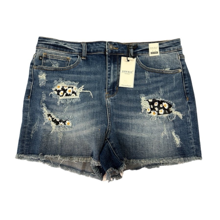 Judy Blue High Waist Distressed Daisy Patch Denim Shorts JB150048 BRAND NEW! | Finer Things Resale