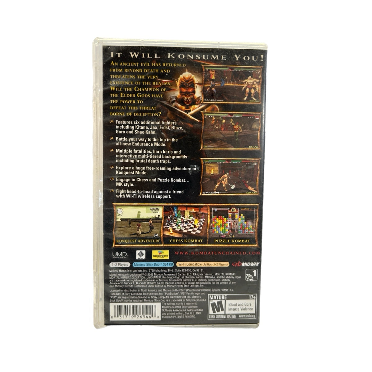 Mortal Kombat Unchained Sony PSP Game 2006 Complete with manual Rated M
