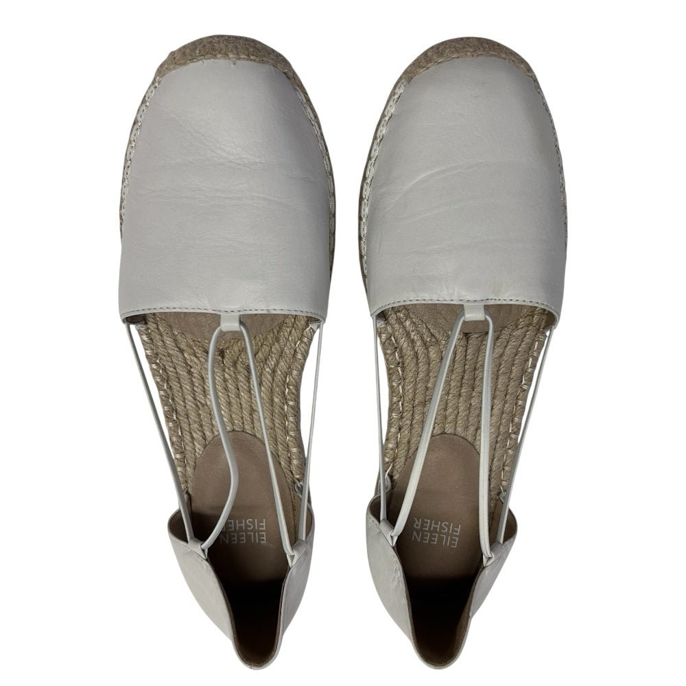 Eileen Fisher Washed White Leather Espadrilles Flats Shoes SIZE 9 BRAND NEW | Finer Things Resale