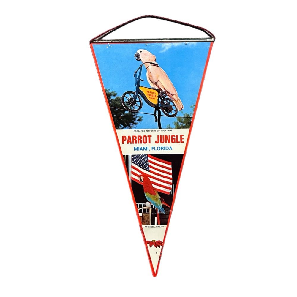 Parrot Jungle Miami Florida Souvenir Pennant 2 sided VINTAGE 1970s | Finer Things Resale