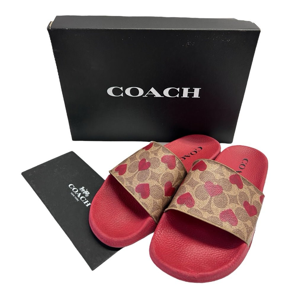 Coach Udele Valentines Electric Red Print Slide Sandals SIZE 9 | Finer Things Resale