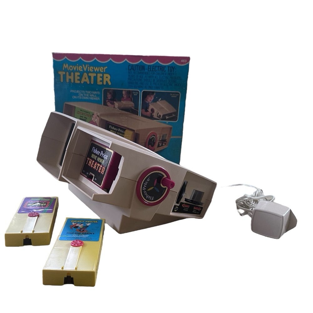 fisher price movie viewer theater 2 cartridges original box vintage 1977 works