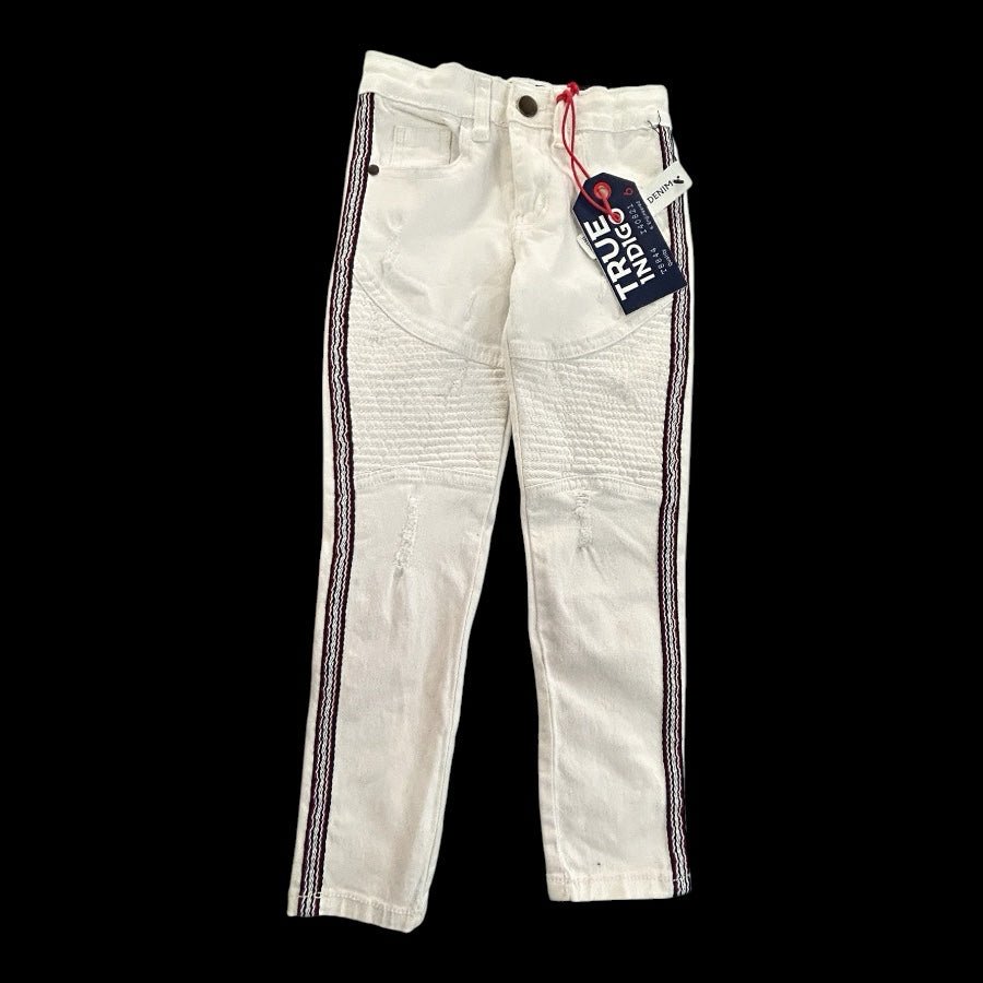 True Indigo White Slim Stretch Distressed Denim Moto Jeans Boys size 6 NWT! | Finer Things Resale