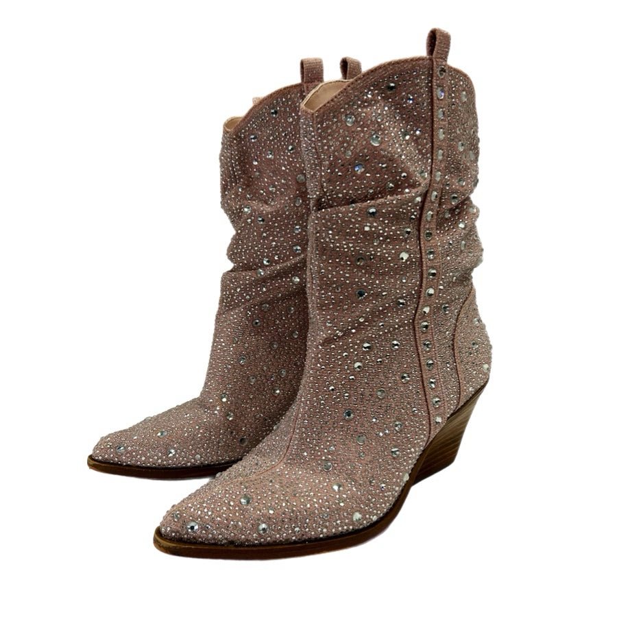 Jessica Simpson Zellya Pink Rhinestone Western Boots Sparkle Cowgirl SIZE 7 | Finer Things Resale