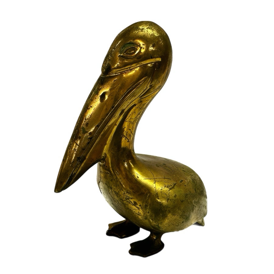 Vintage Solid Brass Pelican Figurine Paperweight 7.5" tall 3lbs Mid Century | Finer Things Resale