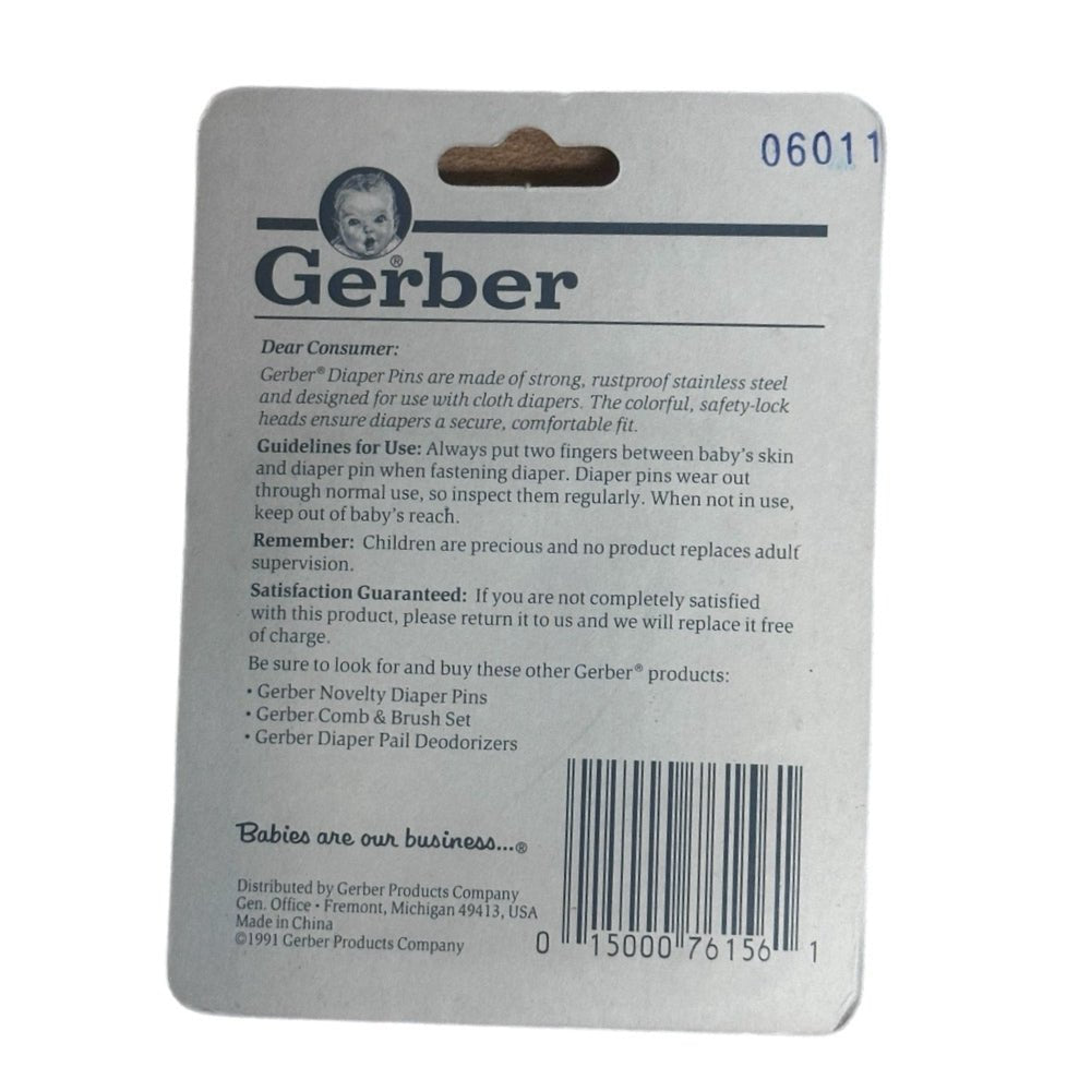 Gerber 4pc White Diaper Pins Stainless Steel VINTAGE 1991 BRAND NEW! | Finer Things Resale