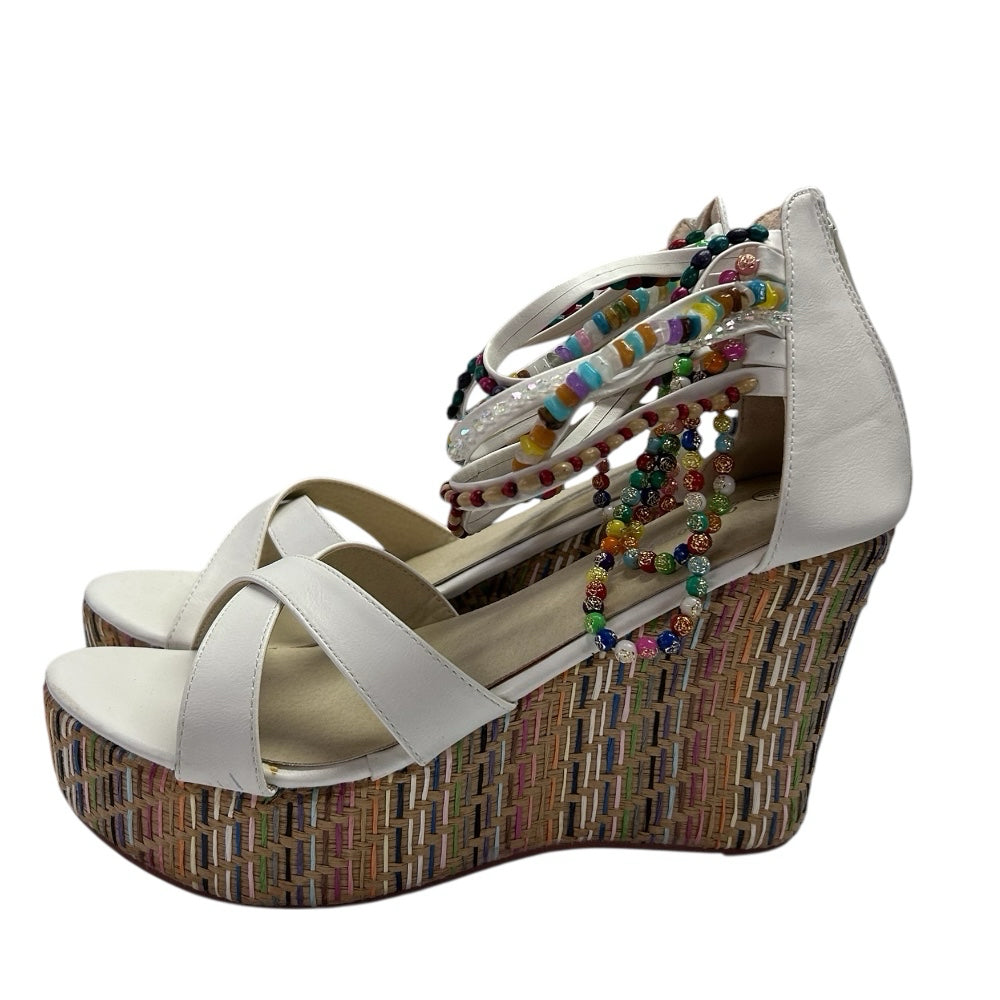 Getmorebeauty Woven Wedge Heel Sandals Beaded Ankle Straps SIZE 9