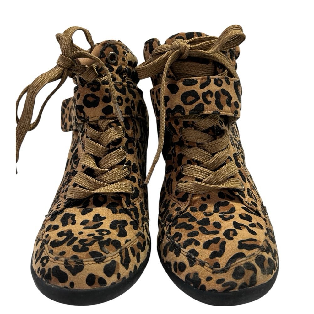 forever leopard print wedge ankle boots booties size