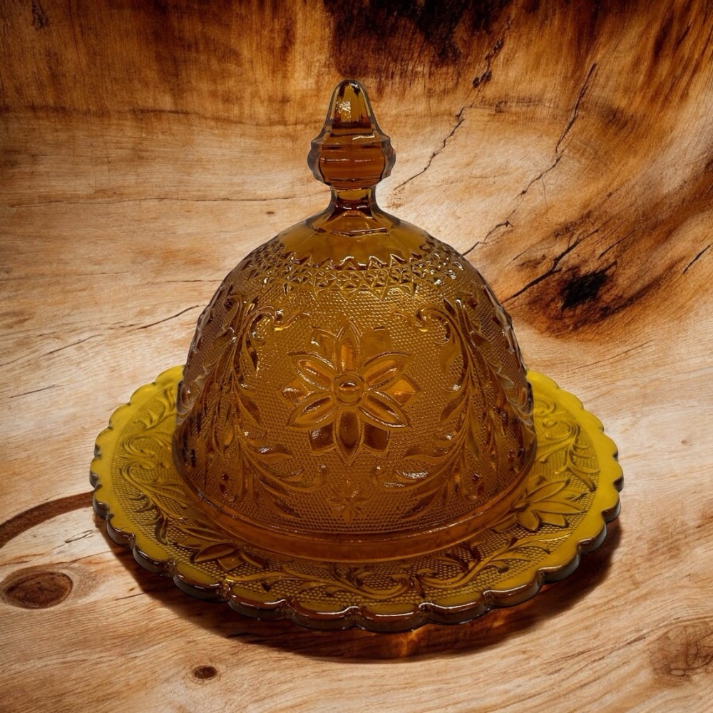 Tiara Indiana Glassware Sandwich Glass Covered Dome Butter Dish VINTAGE 1970's