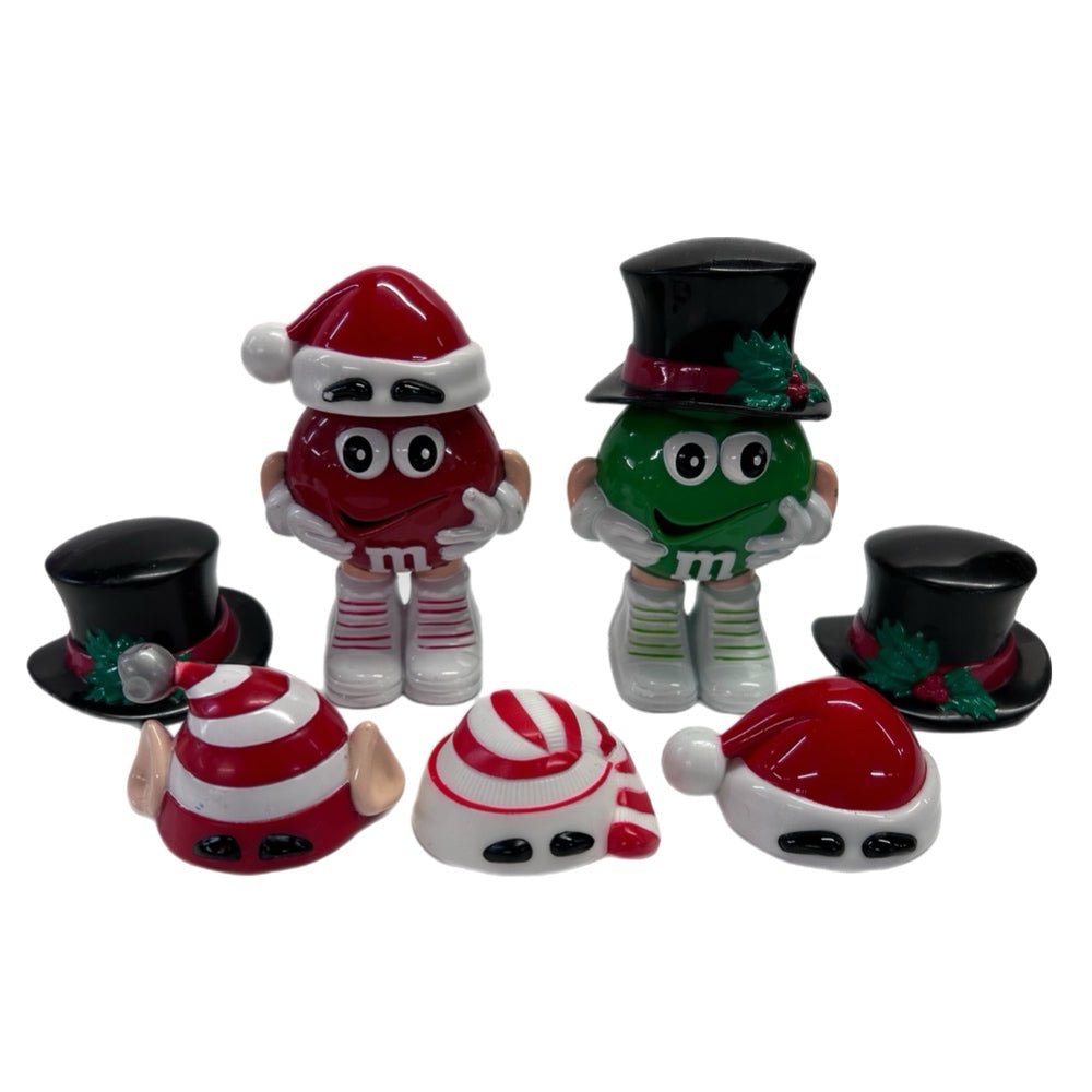M & M Christmas Candy Dispenser Holder Toys with extras Red & Green extra hats | Finer Things Resale