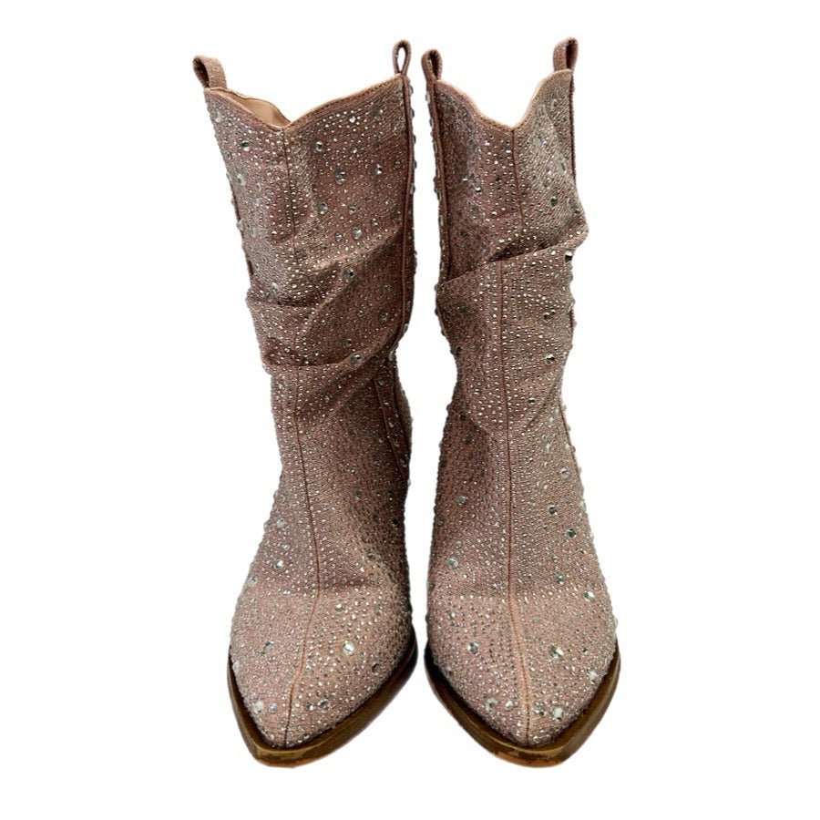Jessica Simpson Zellya Pink Rhinestone Western Boots Sparkle Cowgirl SIZE 7 | Finer Things Resale