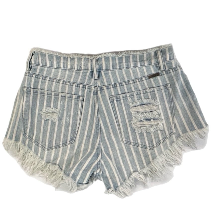 Kancan Striped Distressed Denim Cut-off Shorts SIZE MEDIUM | Finer Things Resale