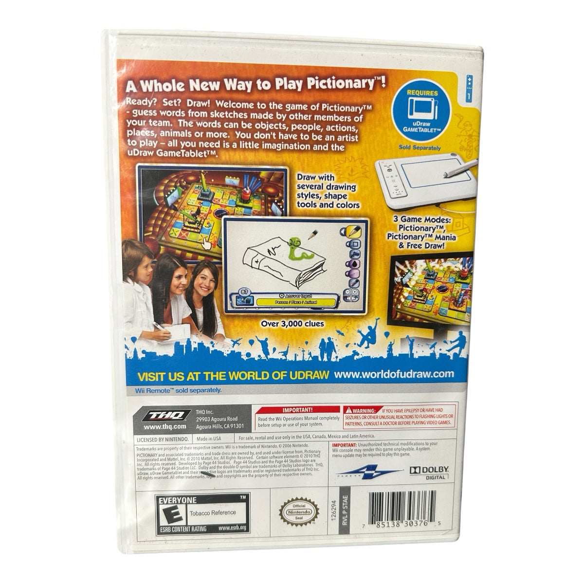 Pictionary uDraw Nintendo Wii Game THQ 2010 Rated E