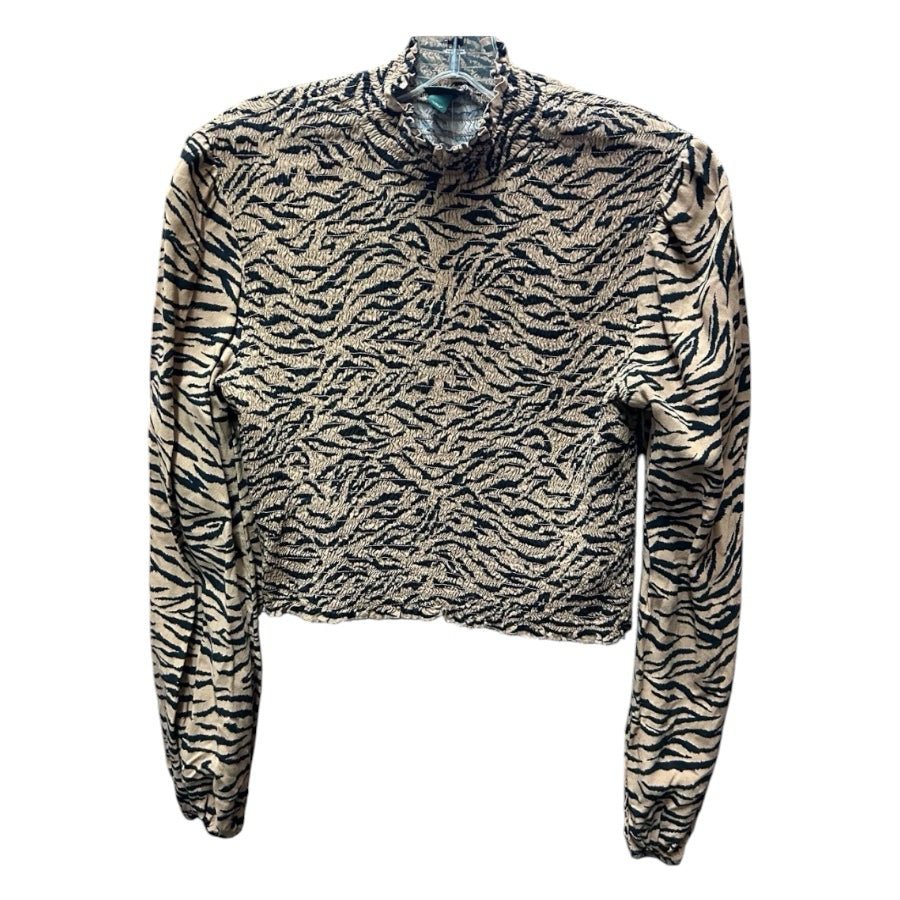 Wild Fable Zebra Print Crop Mock Neck Long Sleeve Stretch Blouse Shirt SIZE L | Finer Things Resale
