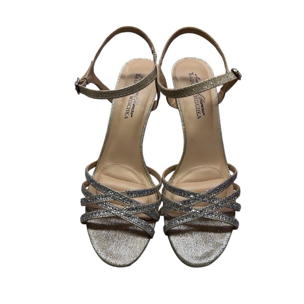 American Glamour Badgley Mischka Vera Gold Glitter High Heel Sandal Shoes SIZE 8 M | Finer Things Resale