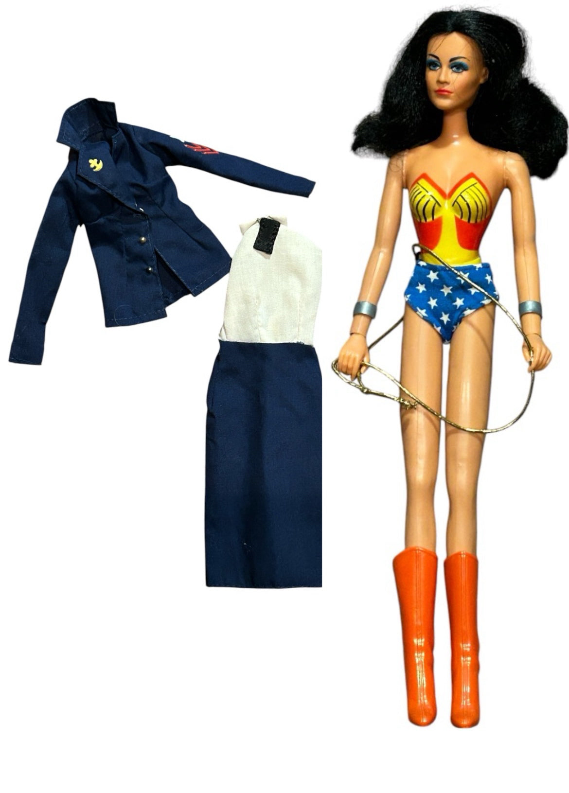 Wonder Woman 12" action figure doll 1976 Mego Diana Navy Suit Lasso + more