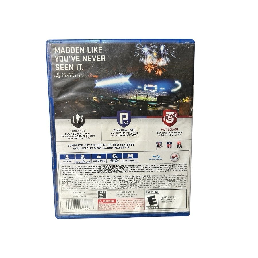 Madden NFL 18 Playstation 4 PS4 game EA Sports 2018 Rated E | Finer Things Resale