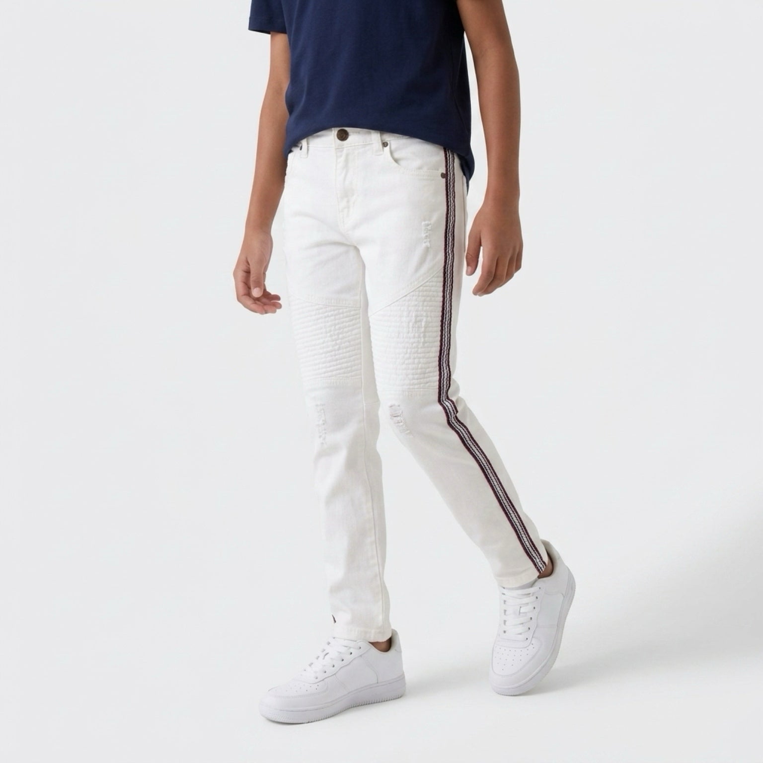 True Indigo White Slim Stretch Distressed Denim Moto Jeans Boys size 6 NWT!